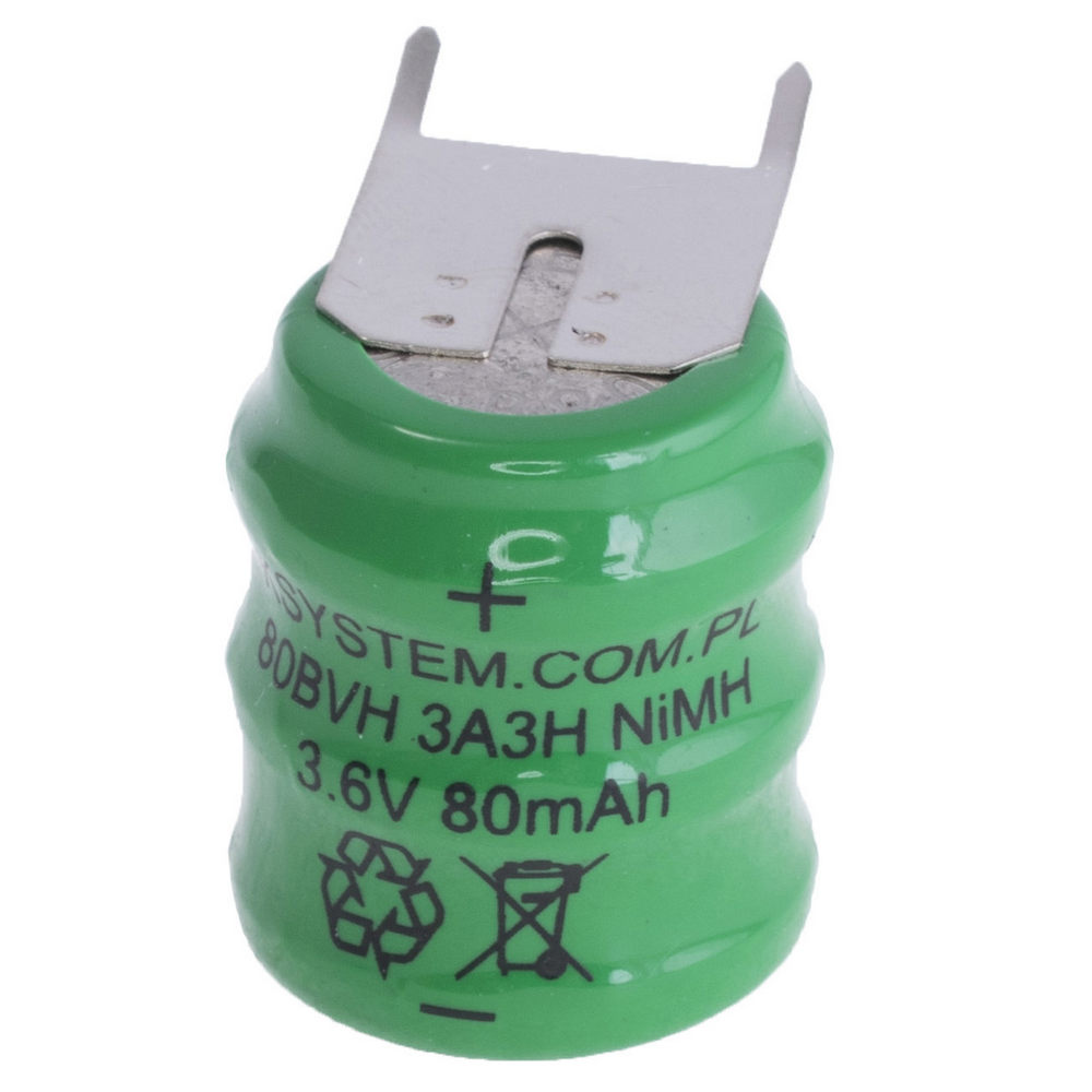 NiMH 80mAh, 3,6V, 16x18мм, нікель-метал-гідридний акумулятор ACCU-80/3