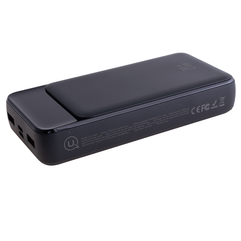 Power Bank 20000mAh (Rated Capacity: 12000mAh) US-CD199 PD20W+QC3.0 чорний (USAMS)