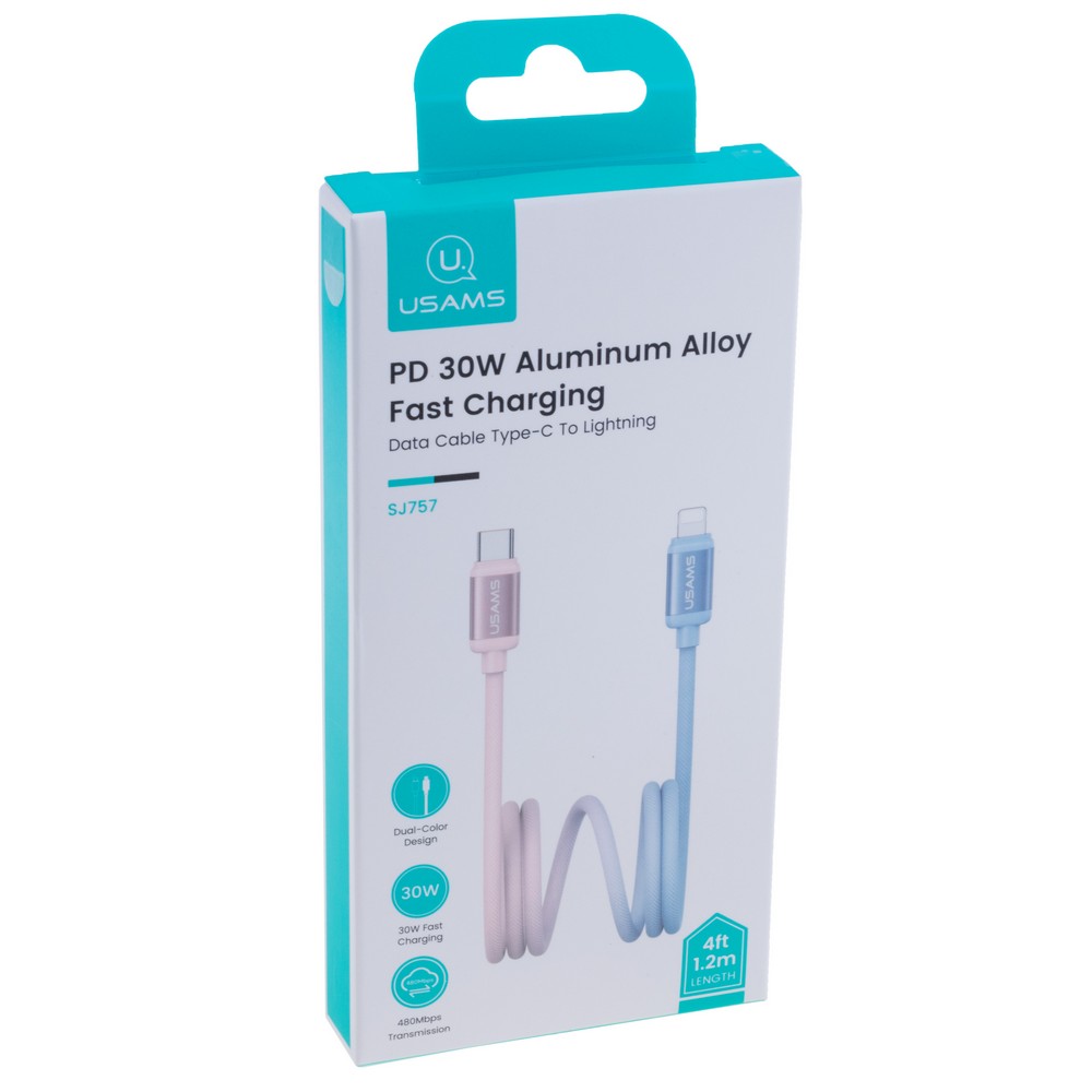 SJ757 PD 30W Aluminum Alloy Fast Charging & Data Cable Type-C To Lightning- Bicolor Series 1.2m (SJ757USB03 Blue & Pink – USAMS) SJ757 PD 30W Aluminum Alloy Fast Charging & Data Cable Type-C To Lightning- Bicolor Series 1.2m (SJ757USB03 Blue & Pink – USAMS)