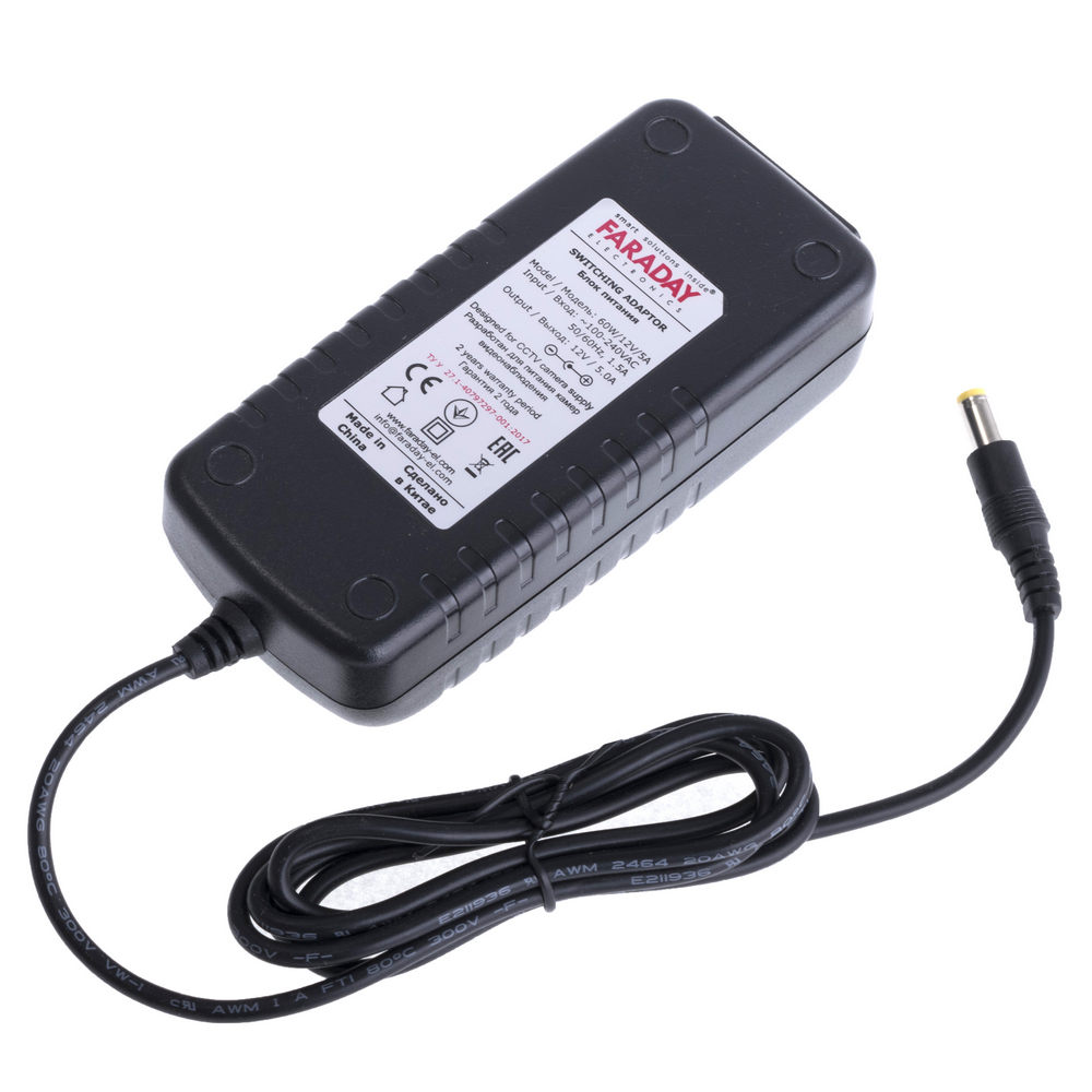 Блок живлення настільний 60W 12V, роз'єм:2.1x5.5mm