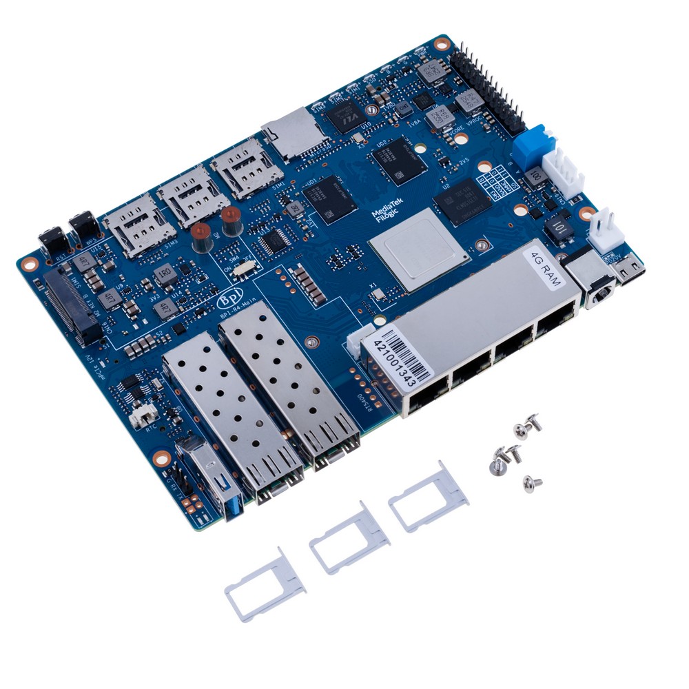 Плата маршрутизатора Banana Pi BPI-R4 з процесором MediaTek MT7988A Quad-Core Cortex-A73 4G DDR+8G eMMC