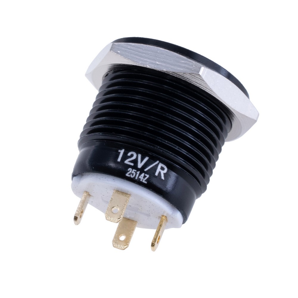 Кнопка антивандальна без фіксації, чорна, червоне підсвічування 12V, GQ16F-10EM/A