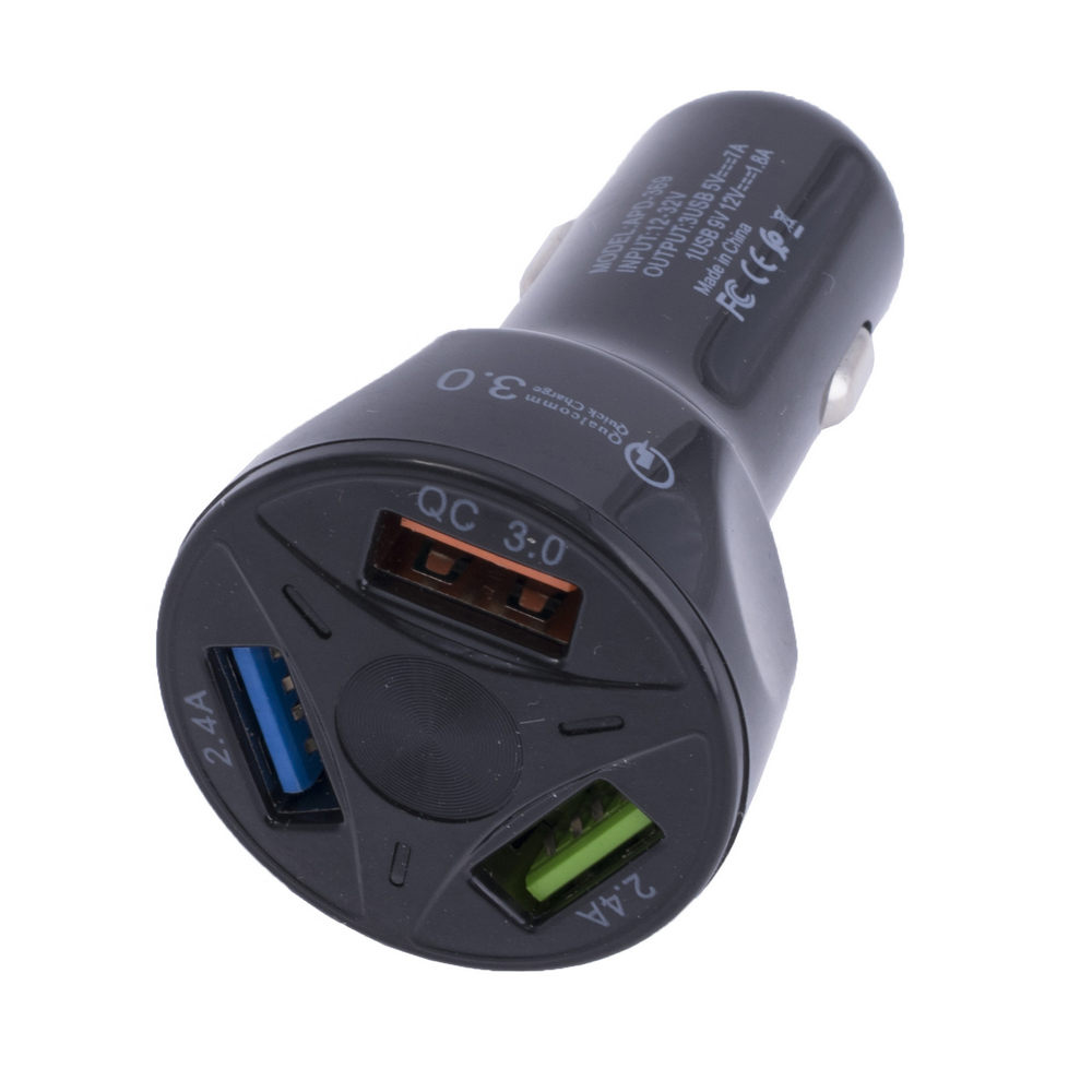 Швидкий зарядний пристрій автомобільний USB на 3 роз'єми