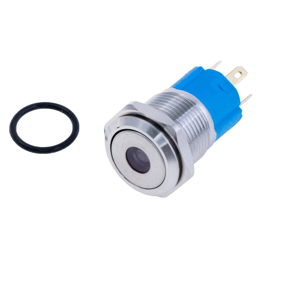 Кнопка антивандальна без фіксації SPDT з червоним підсвічуванням 12V, LAS3-16F- 11DM/S