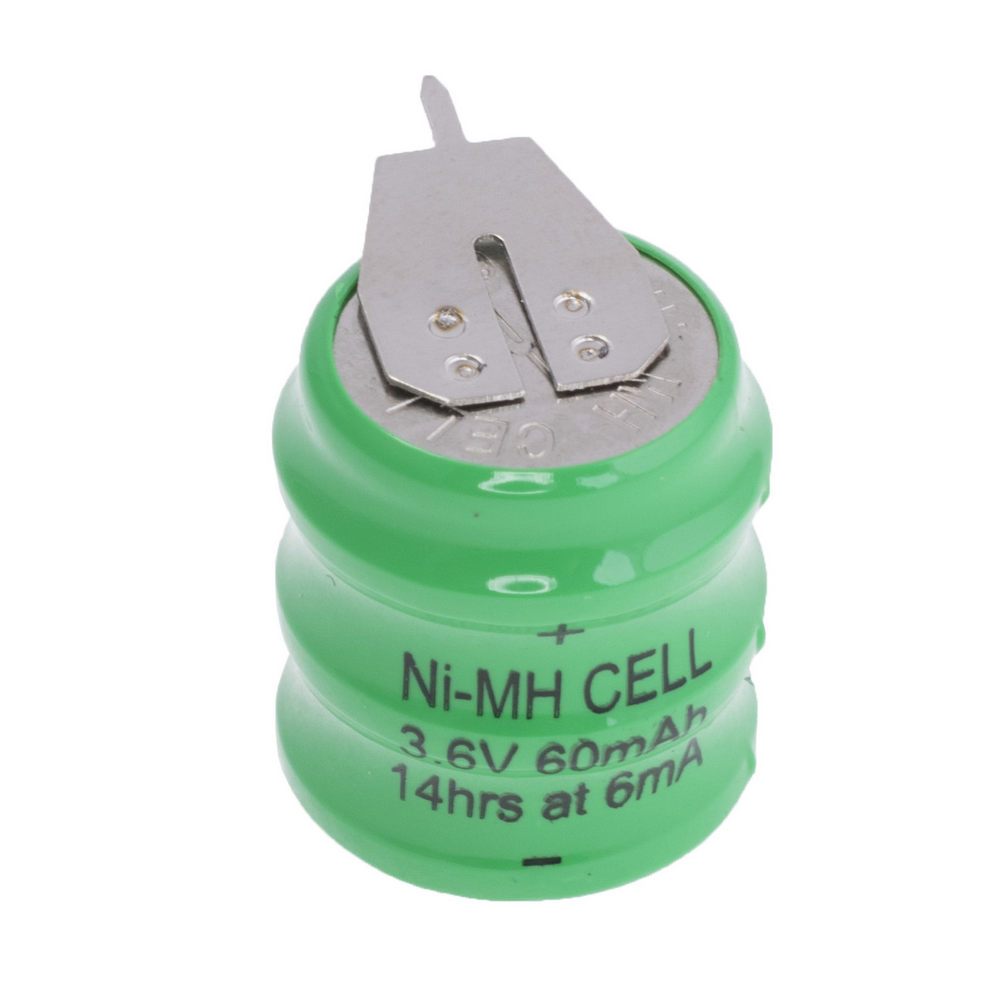 Coin NiMH battery 3.6v 60mAh coin 3S1P + Nickel (size: 16x18mm)