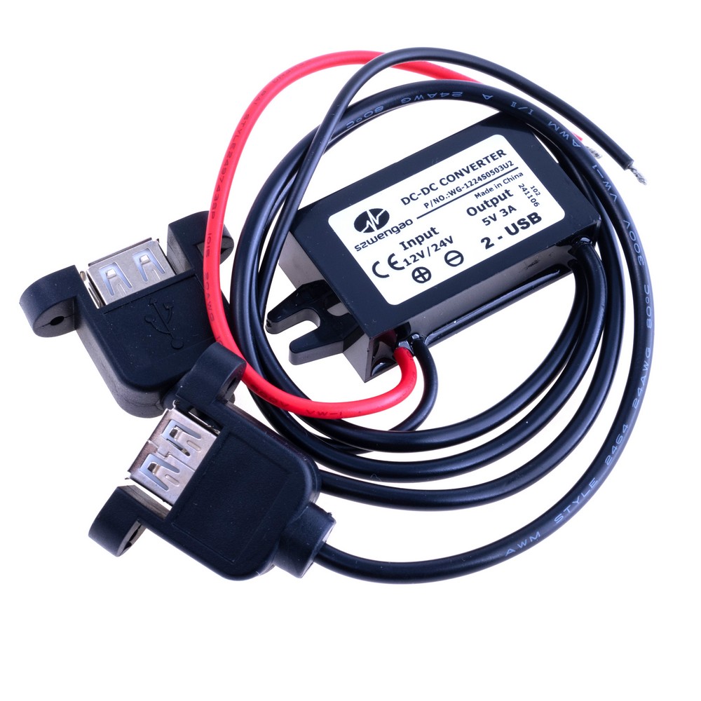 DC/DC перетворювач 12/24V в 5V/3A (15W) подвійний вихід на фланцеві USB роз'єми (szwengao)