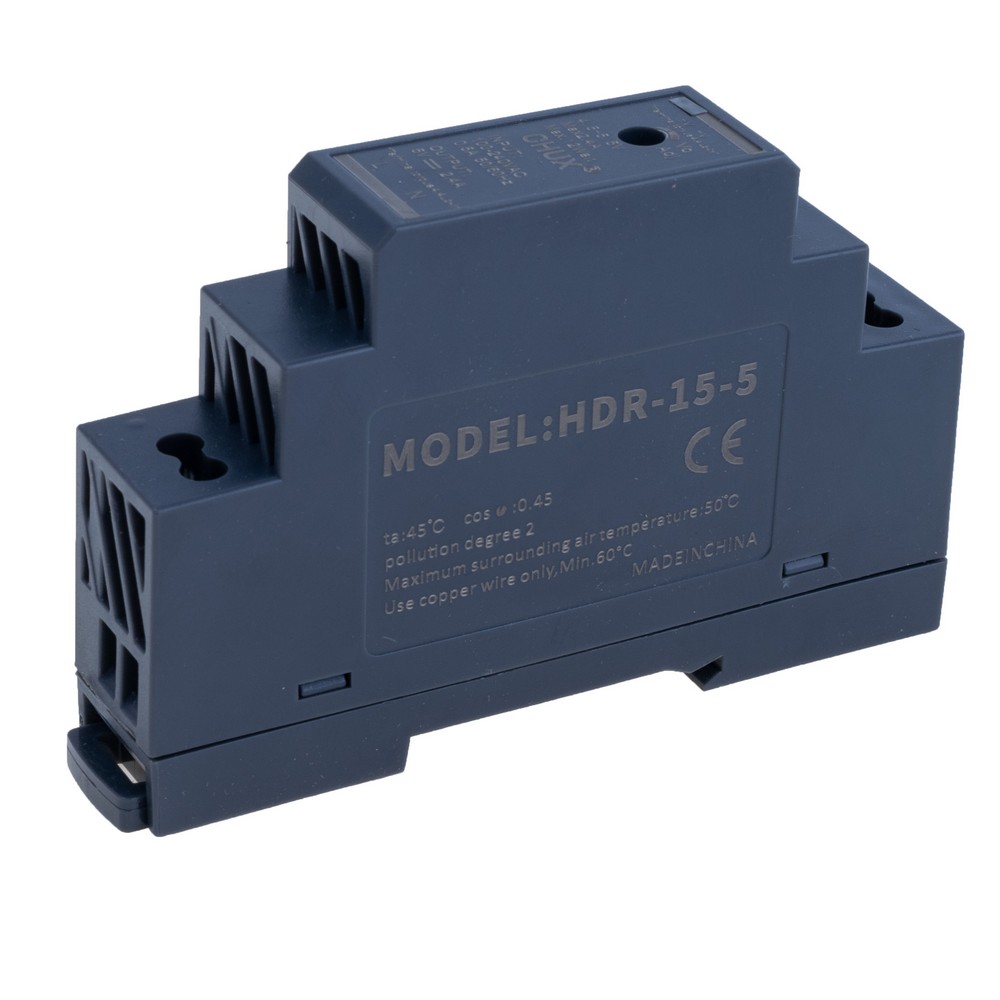 Блок живлення на DIN-рейку 12W 5V HDR-15-5V, 15W @ 5V, CHUX Блок живлення на DIN-рейку 12W 5V HDR-15-5V, 15W @ 5V, CHUX
