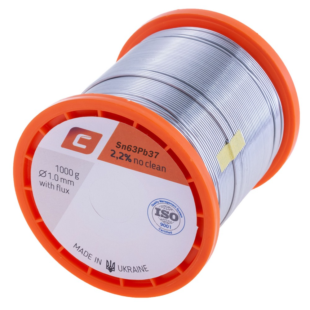 Дротяний припій, 1mm 1000g з флюсом, свинцевий, Sn63Pb37