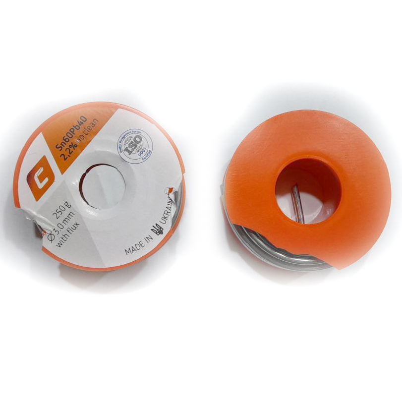 Дротяний припій, 3mm 250g з флюсом, свинцевий, Sn60Pb40. Уцінка.