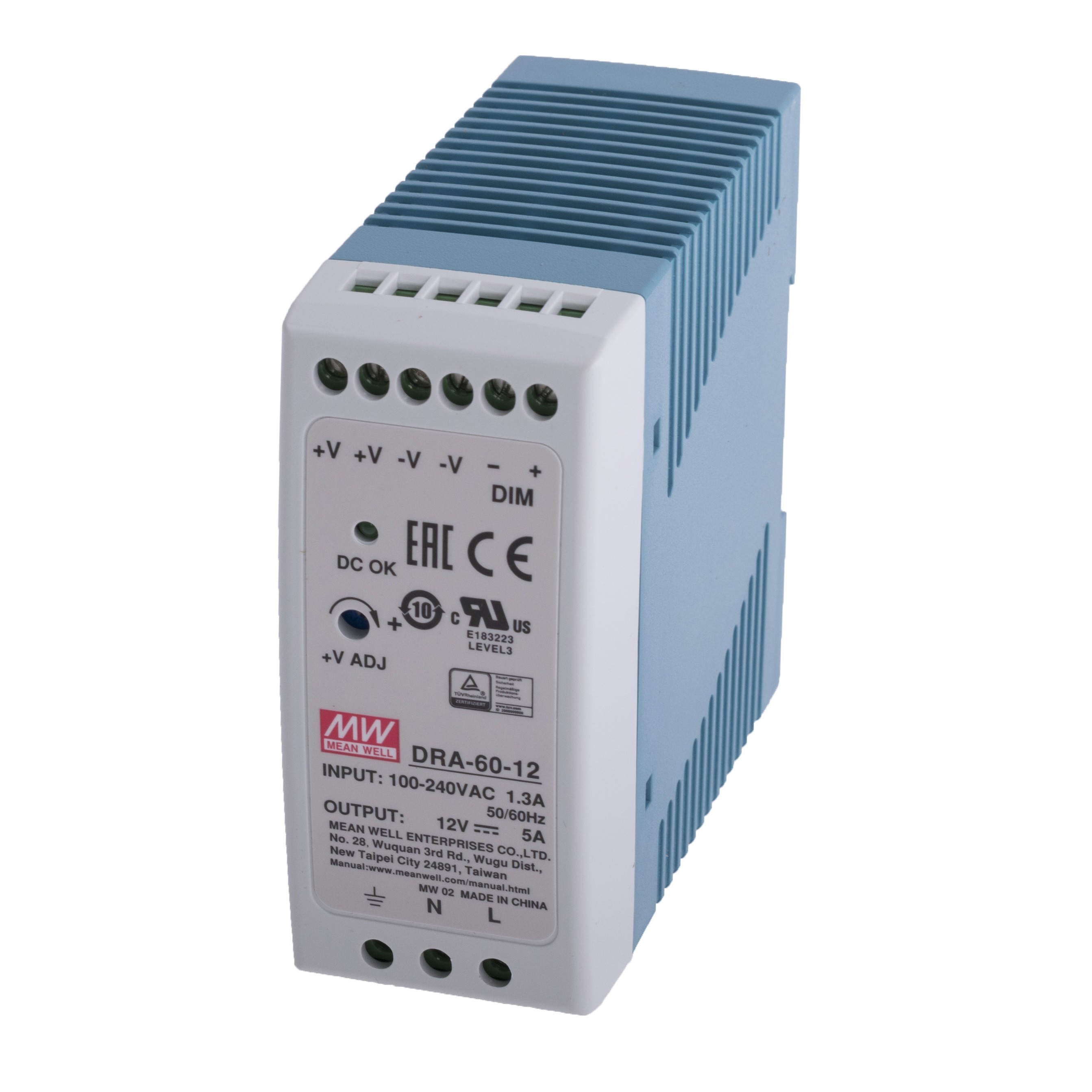 Блок живлення на DIN-рейку 60W 12V DRA-60-12