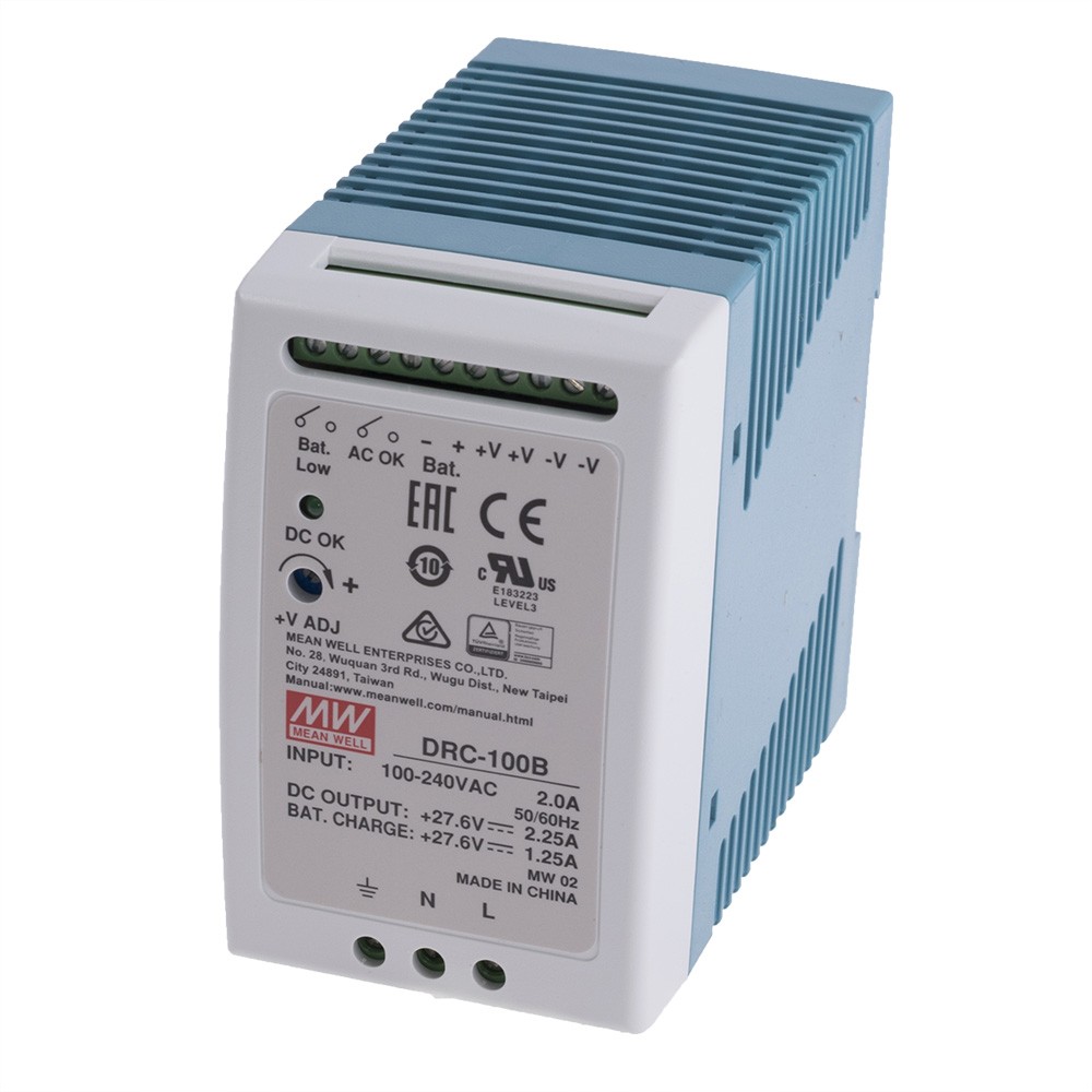 Блок живлення на DIN-рейку 100W 27,6V/27,6V з функцією ДБЖ UPS DRC-100B Блок живлення на DIN-рейку 100W 27,6V/27,6V з функцією ДБЖ UPS DRC-100B
