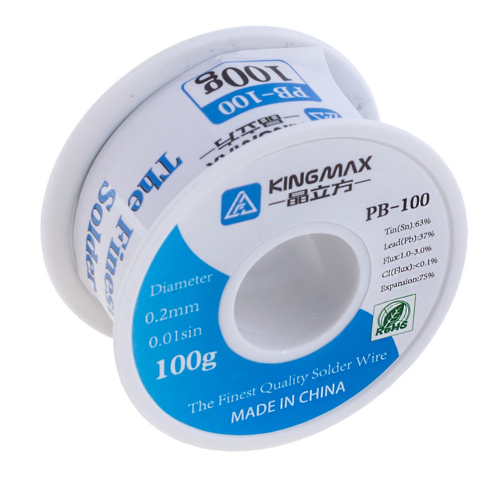 Дротяний припій, 0,2mm, 100g, з флюсом, свинцевий, KINGMAX PB-100 0.2mm, 100g