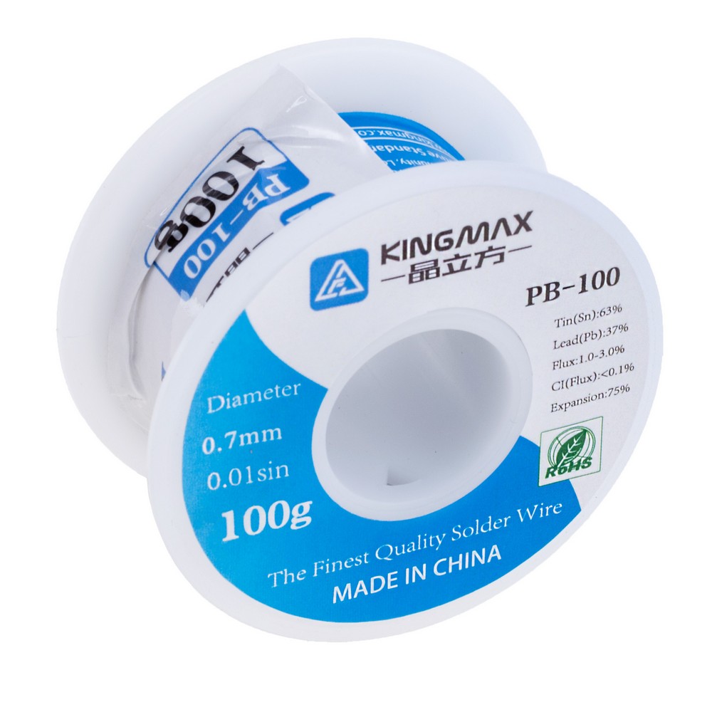 Дротяний припій, 0,7mm, 100g, з флюсом, свинцевий, KINGMAX PB-100 0.7mm, 100g
