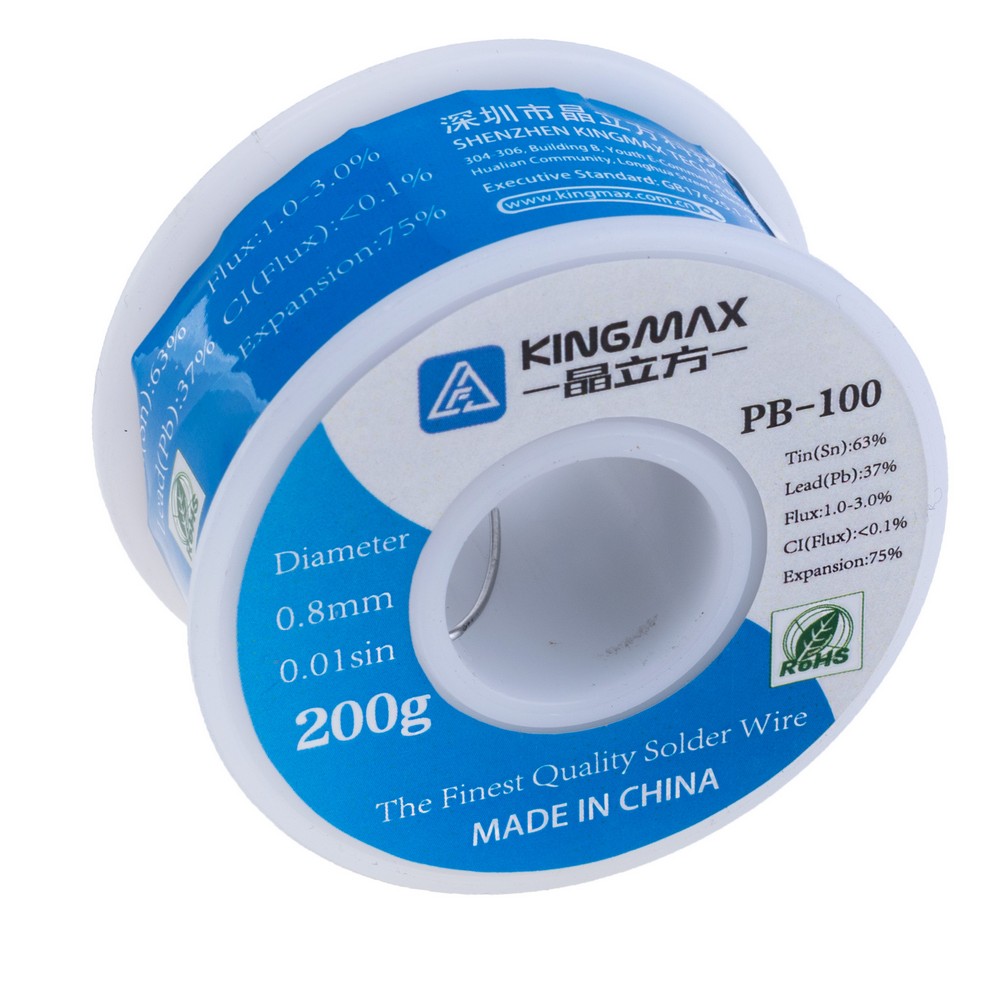 Дротяний припій, 0,8mm, 200g, з флюсом, свинцевий, KINGMAX PB-100 0.8mm, 200g