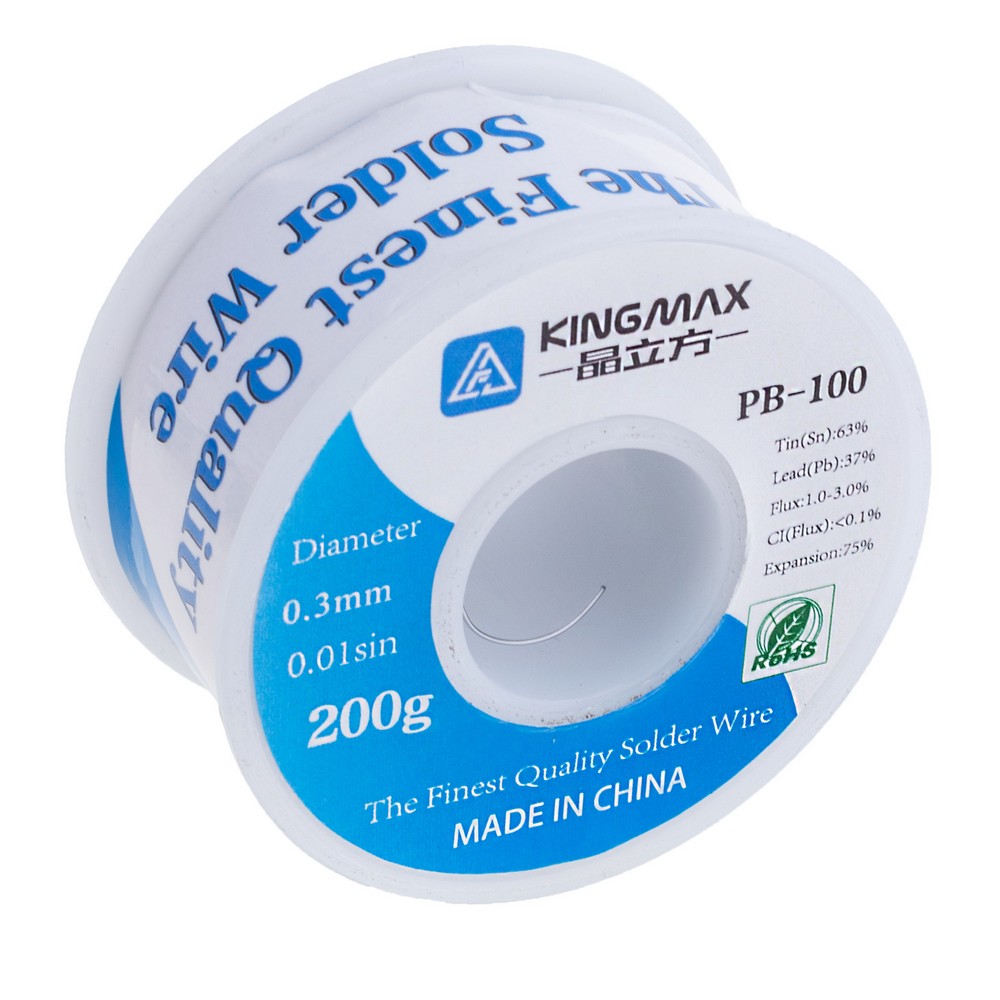 Дротяний припій, 0,3mm, 200g, з флюсом, свинцевий, KINGMAX PB-100 0.3mm, 200g