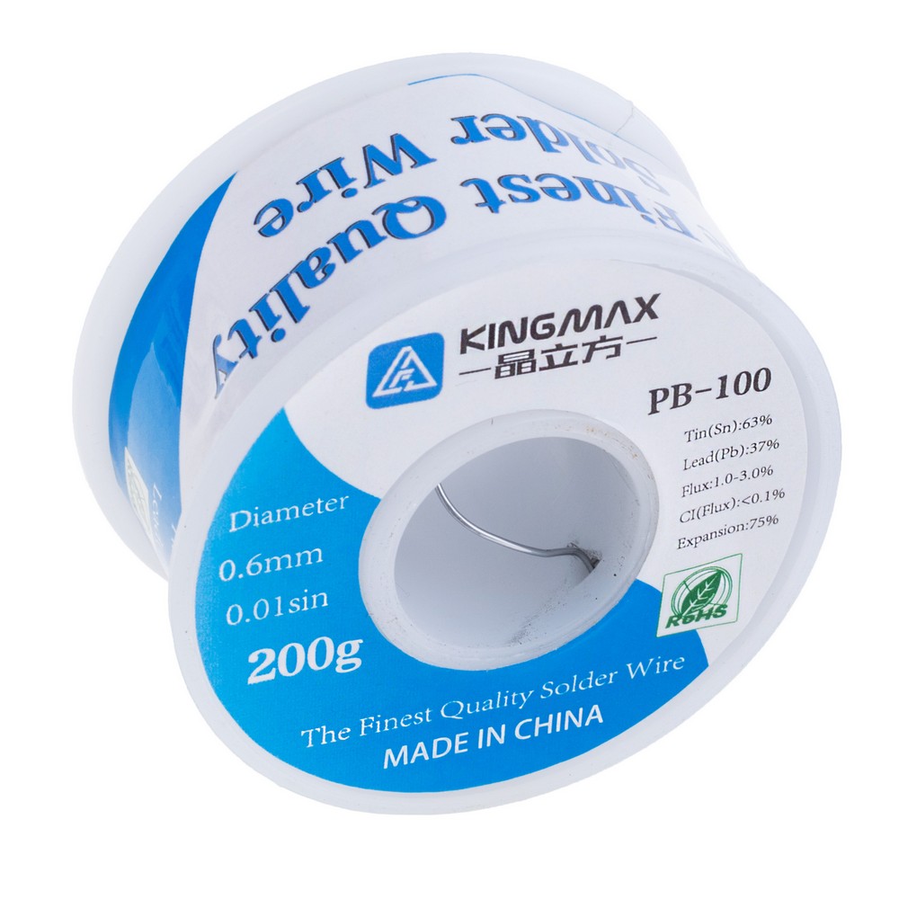 Дротяний припій, 0,6mm, 200g, з флюсом, свинцевий, KINGMAX PB-100 0.6mm, 200g
