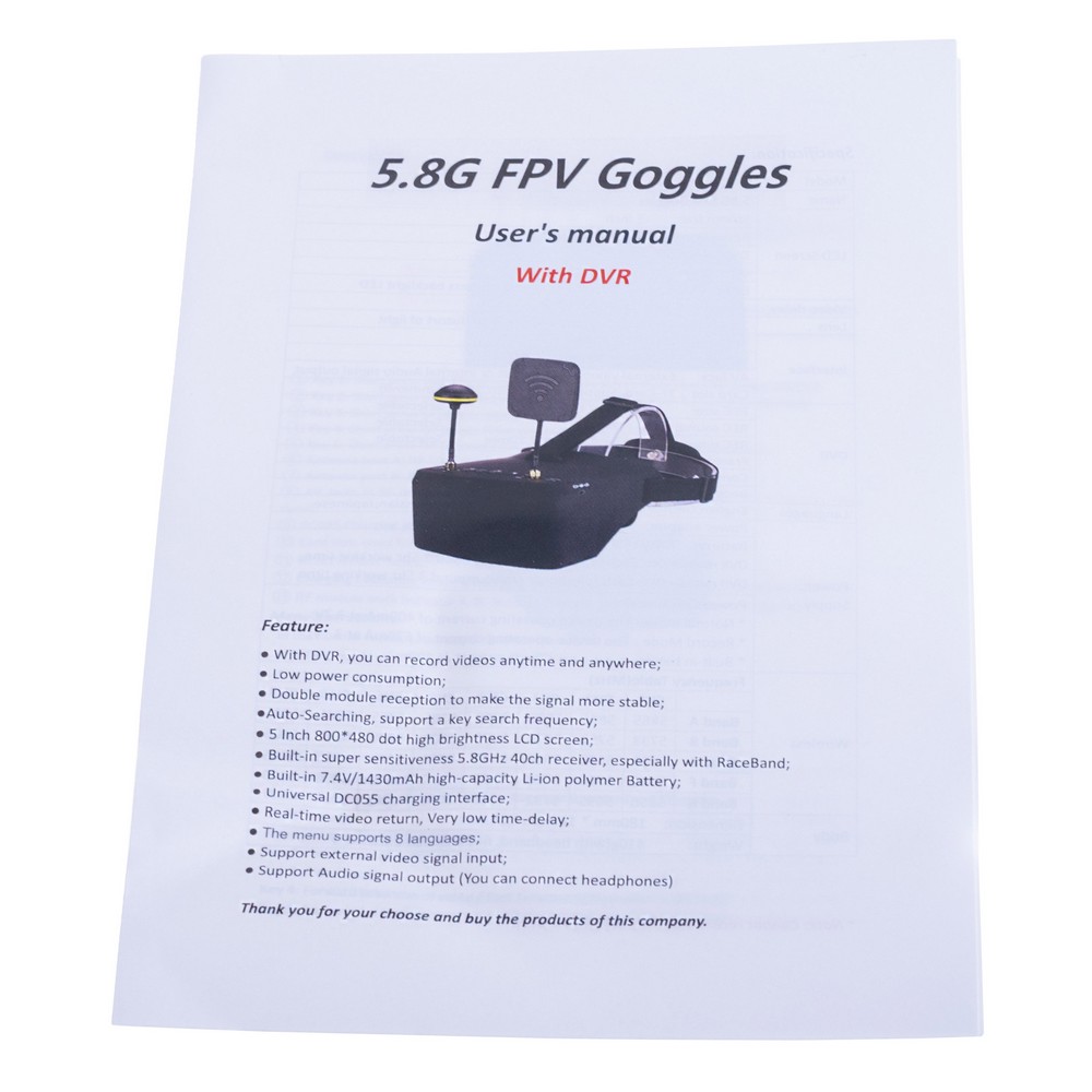 FPV шолом 800x480, 5,8GHz 40 каналів, EV800D