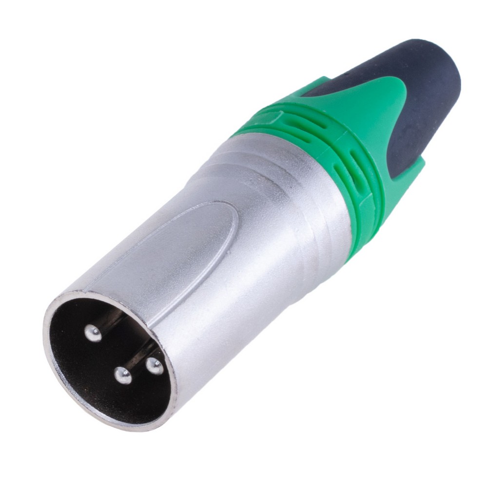 Гніздо "тато" XLR male-green, на провід, корпус металевий, зелене Гніздо "тато" XLR male-green, на провід, корпус металевий, зелене