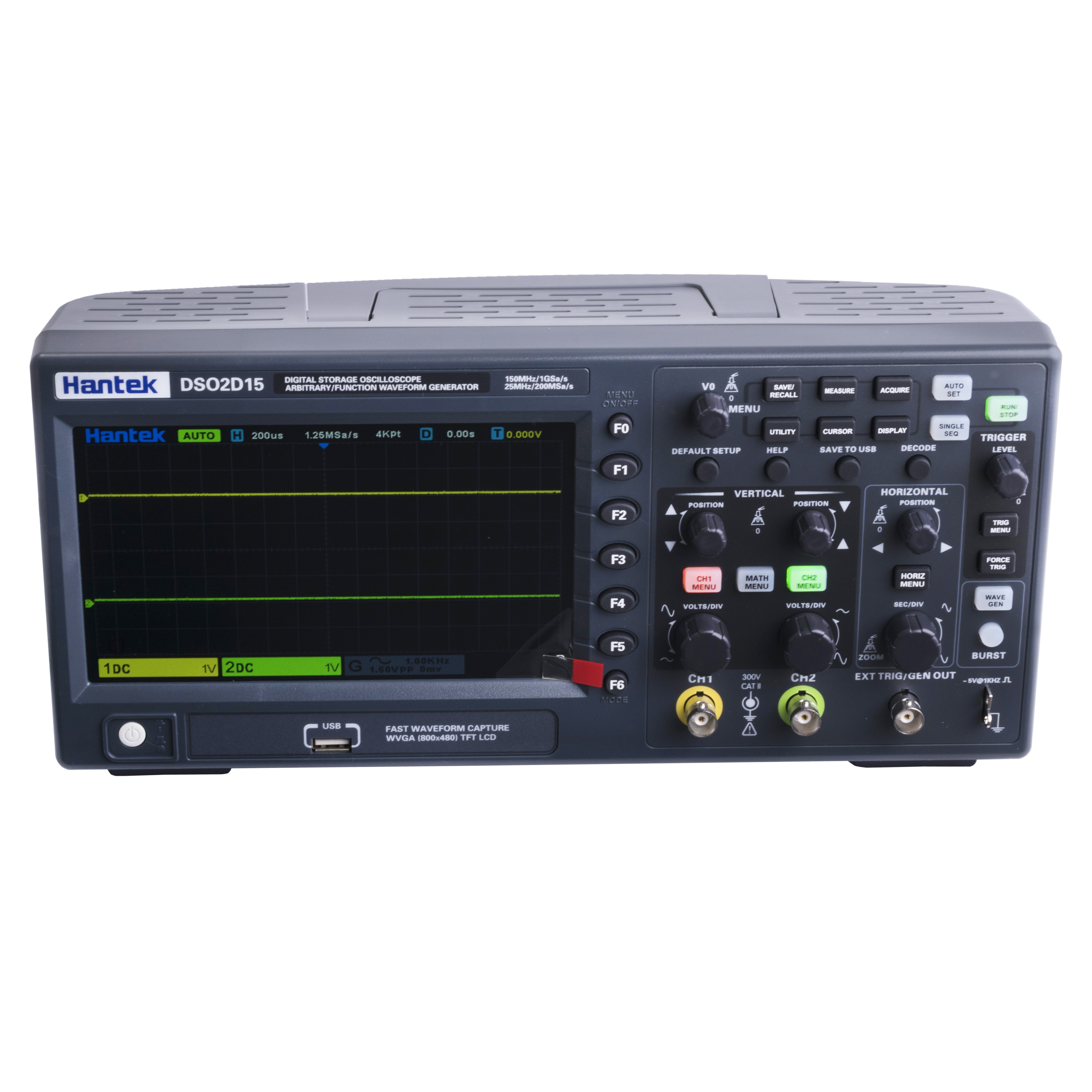 Цифровий осцилограф Hantek DSO2D15 (2ch DSO + 1ch generator + External trigger, 150MHz, 1GSa / s (single ch) or 500MSa / s (two ch)) Цифровий осцилограф Hantek DSO2D15 (2ch DSO + 1ch generator + External trigger, 150MHz, 1GSa / s (single ch) or 500MSa / s (two ch))