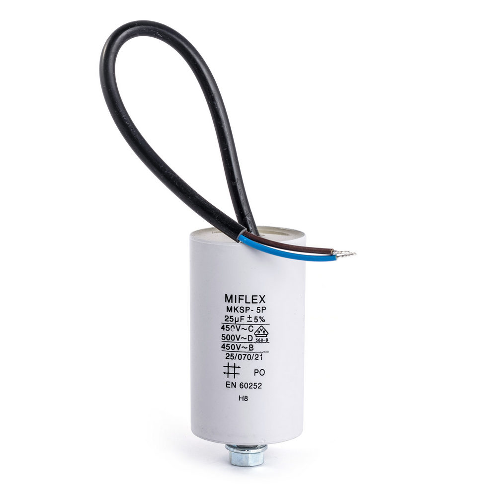 25uF 450VAC ±10% O45x78mm, з дротами (I15KV625K-D) (конденсатор пусковий)