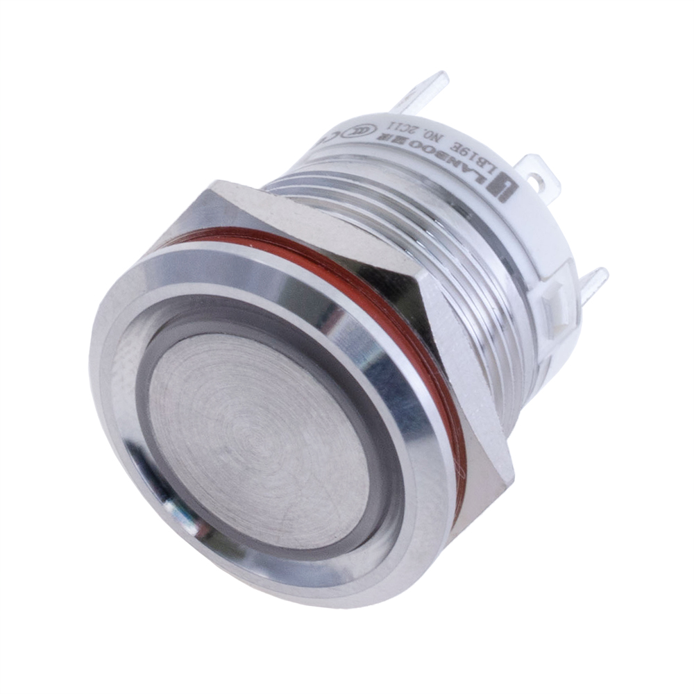 Кнопка LB19E з червоною підсвіткою: кільце, 220В, з фіксатором Кнопка LB19E з червоною підсвіткою: кільце, 220В, з фіксатором