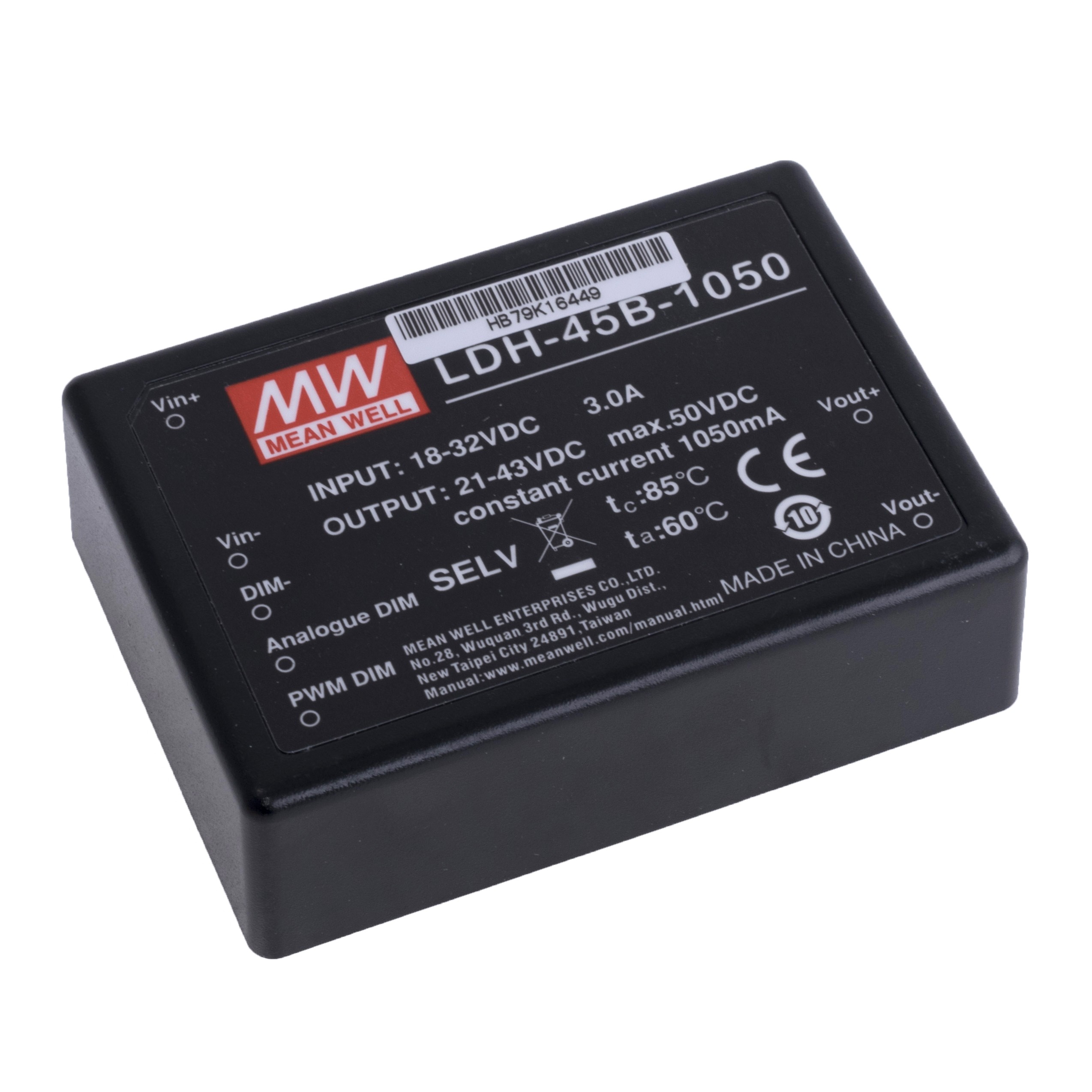 Блок живлення для світлодіодів DC/DC 1050mA, 21...43VDC, LDH-45B-1050