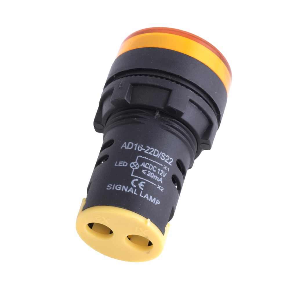 Індикаторна LED лампа AC / DC 12V жовта (AD16-22D / S, Hord)