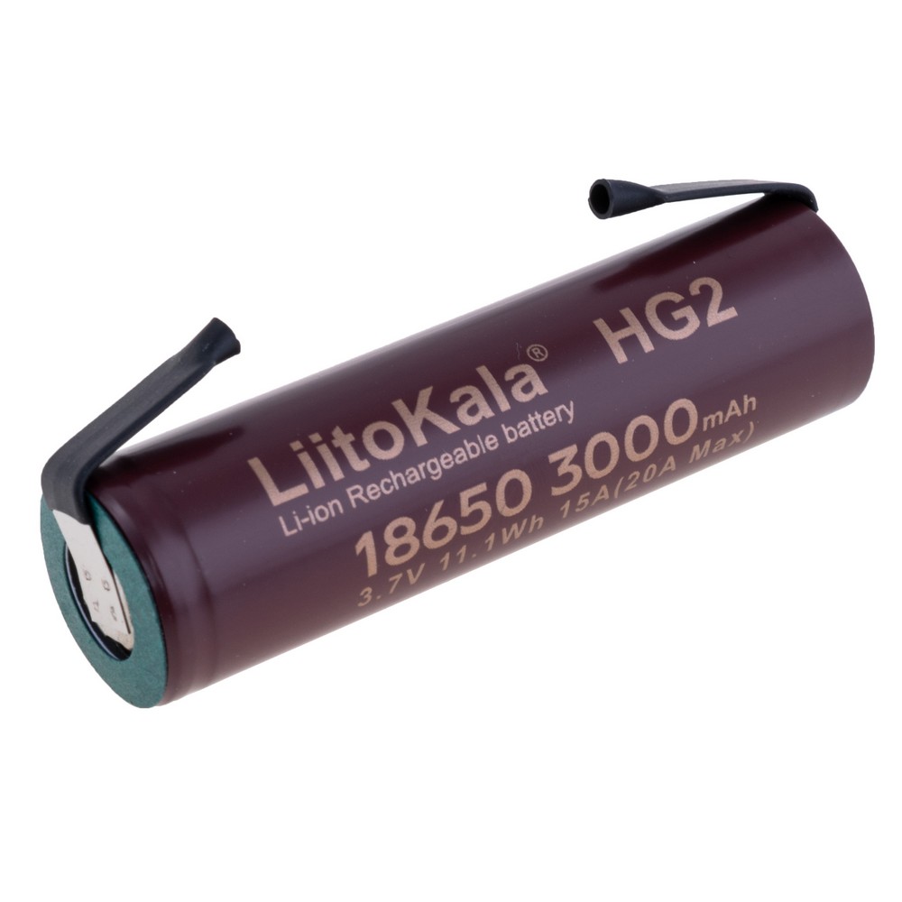 Li-Ion 3000мАг, 3,7В, 18650 LiitoKala літій-іонний акумулятор з виводами, HG2 Li-Ion 3000мАг, 3,7В, 18650 LiitoKala літій-іонний акумулятор з виводами, HG2