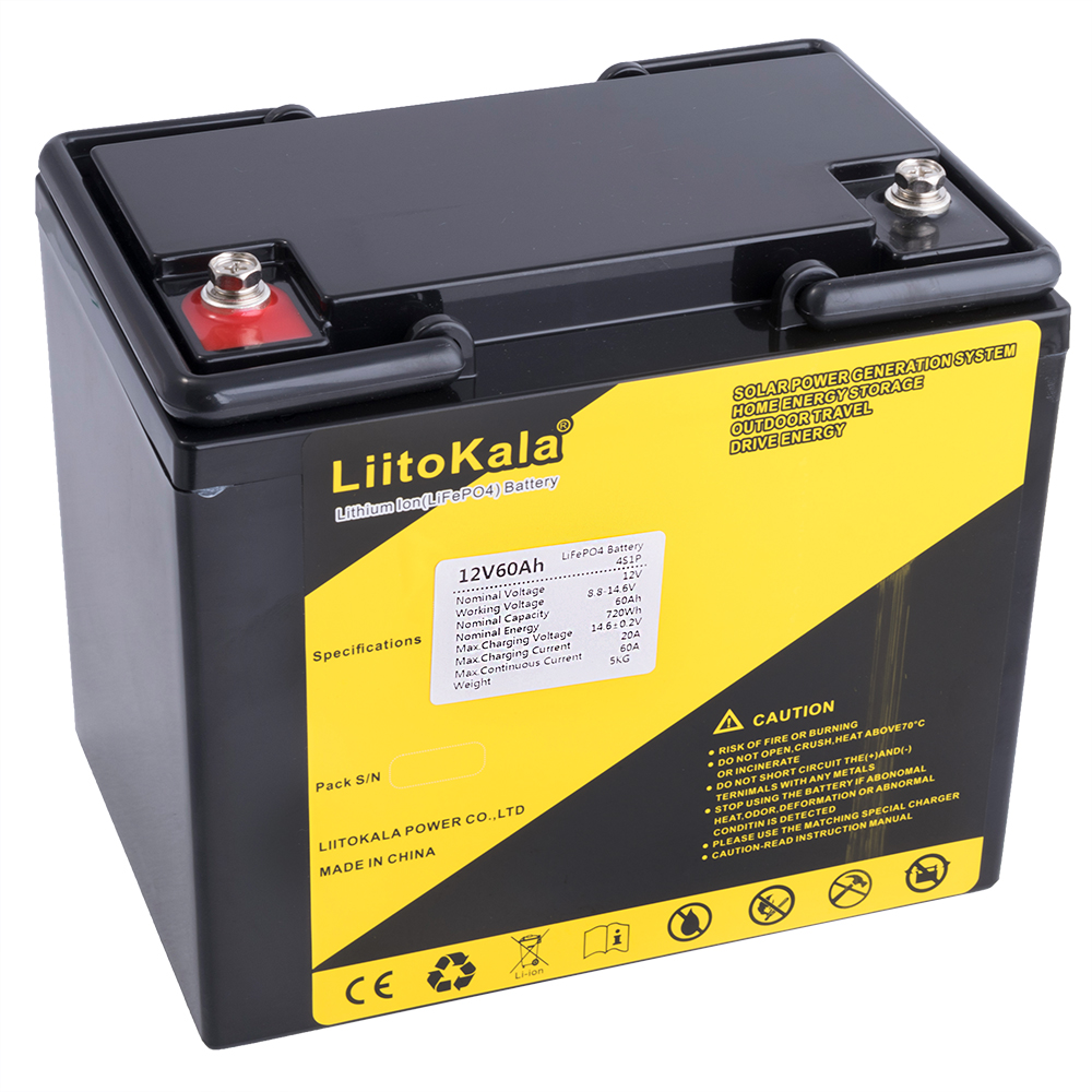LiFePO4 60Ah, 12,8 V, 186x130x165mm LiitoKala акумулятор літій-залізо-фосфатний LiFePO4 12,8V 60Ah