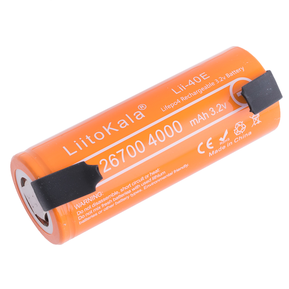 LiFePO4 4Ah, 3,2V, 26700 з контактами LiitoKala акумулятор літій-залізо-фосфатний Lii-40E-N 26700