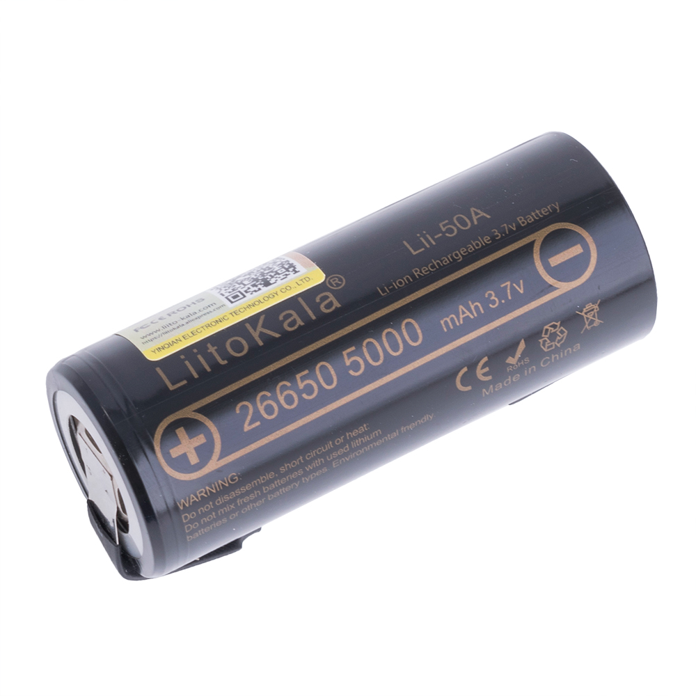 Li-Ion 5000mAh, 3,7V, 26650 LiitoKala літій-іонний акумулятор з виводами Lii-50A-N 26650