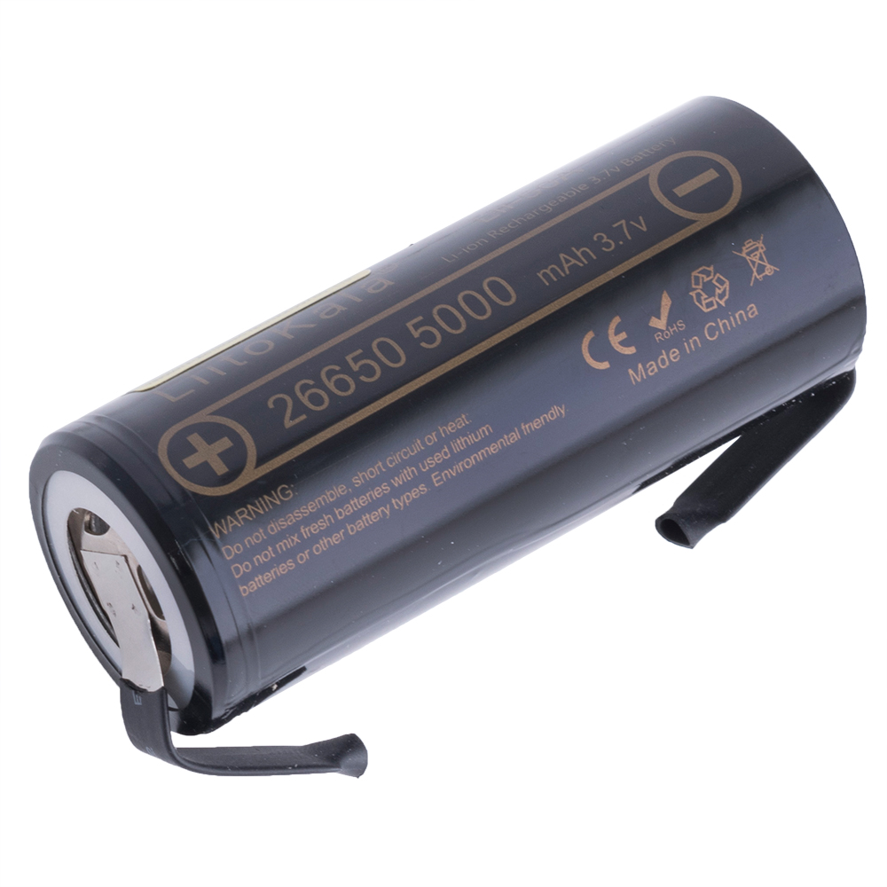 Li-Ion 5000mAh, 3,7V, 26650 LiitoKala літій-іонний акумулятор з виводами Lii-50A-N 26650