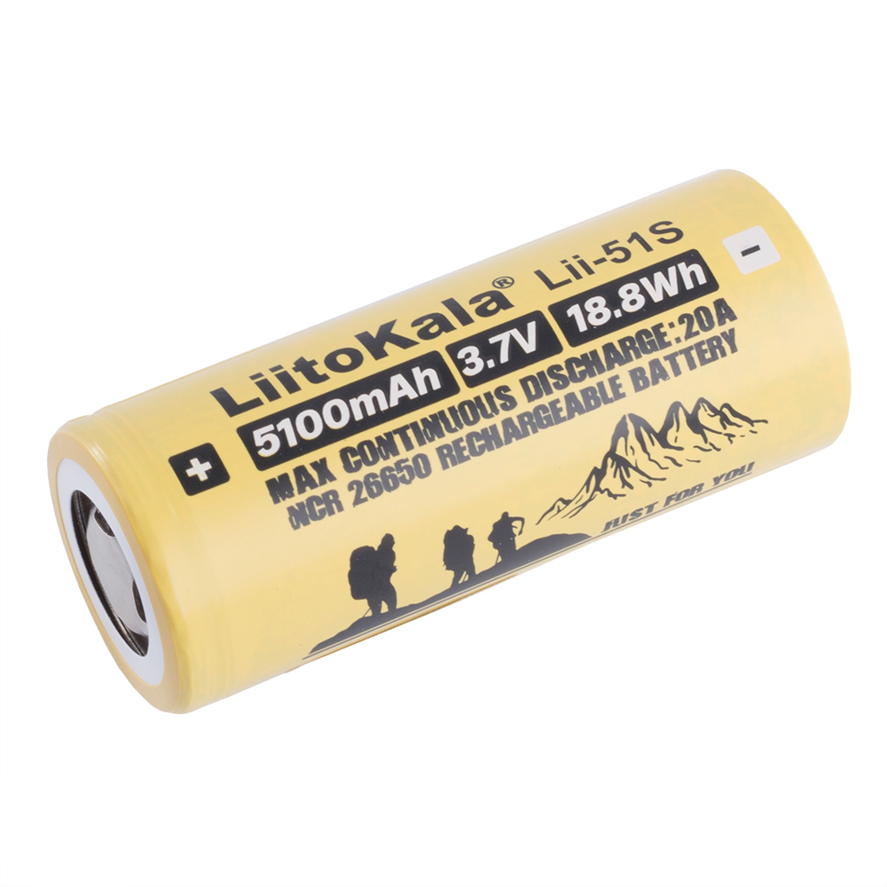 Li-Ion 5100mAh, 3,7V, 26650 LiitoKala літій-іонний акумулятор Lii-51S without protection