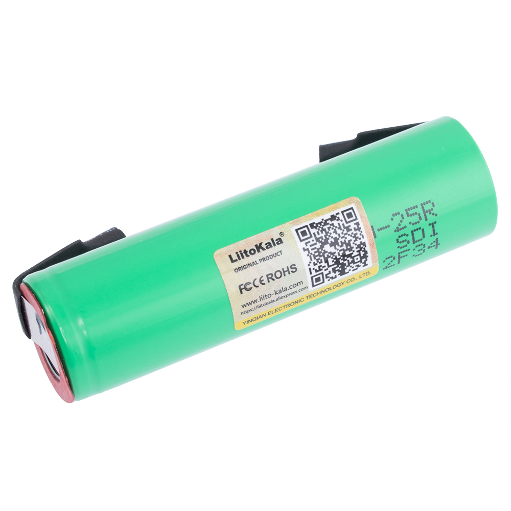 Li-Ion 2500mAh, 3,7V, 18650 LiitoKala літій-іонний акумулятор з виводами 25R-N