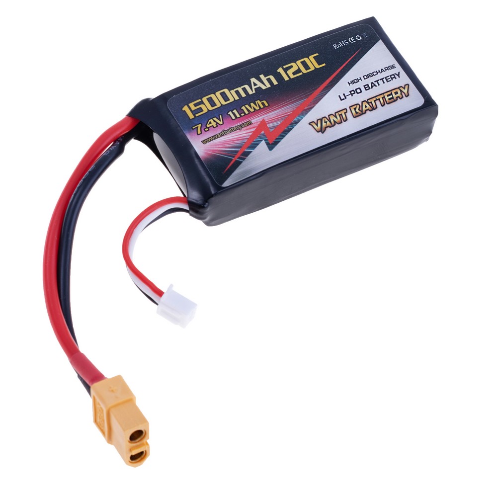 LiPo 1500 mAh, 7,4V, 19x35x68мм VANT Battery акумулятор літій-полімерний 2S1P LI-PO 120C XT60