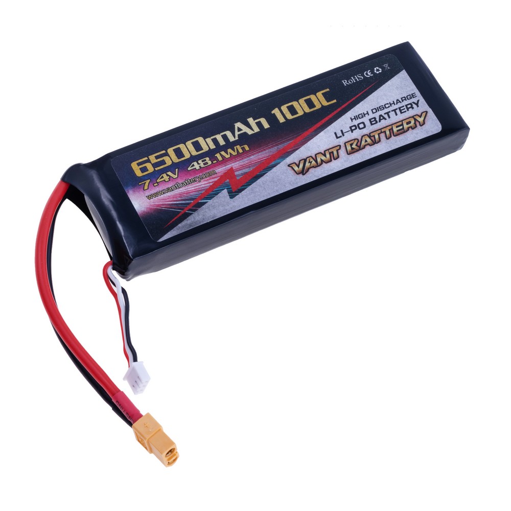 LiPo 6500 mAh, 7,4V, 19x48x152мм VANT Battery акумулятор літій-полімерний 2S1P LI-PO 100С XT60
