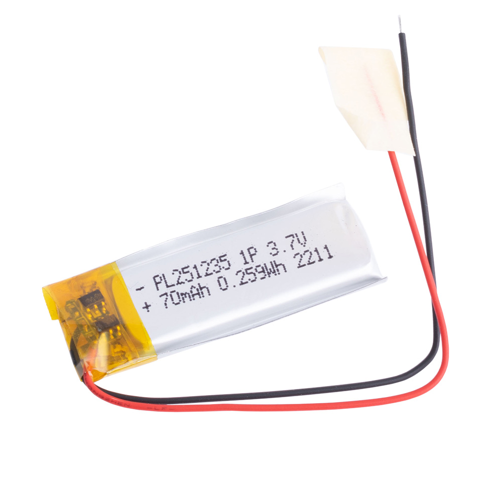 LiPo 70 mAh, 3,7V, 2,7x12,5x35,5мм LiPower акумулятор літій-полімерний PL251235