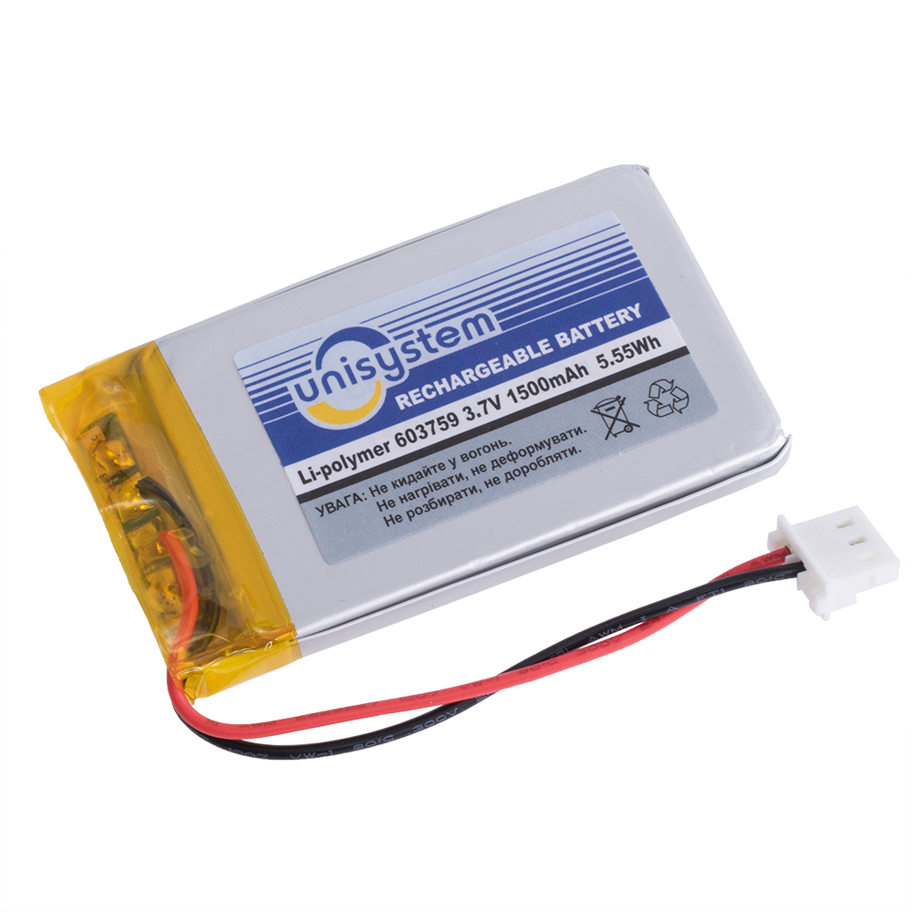 LiPo 1500 mAh, 3,7V, 6x37x59мм акумулятор літій-полімерний LP603759