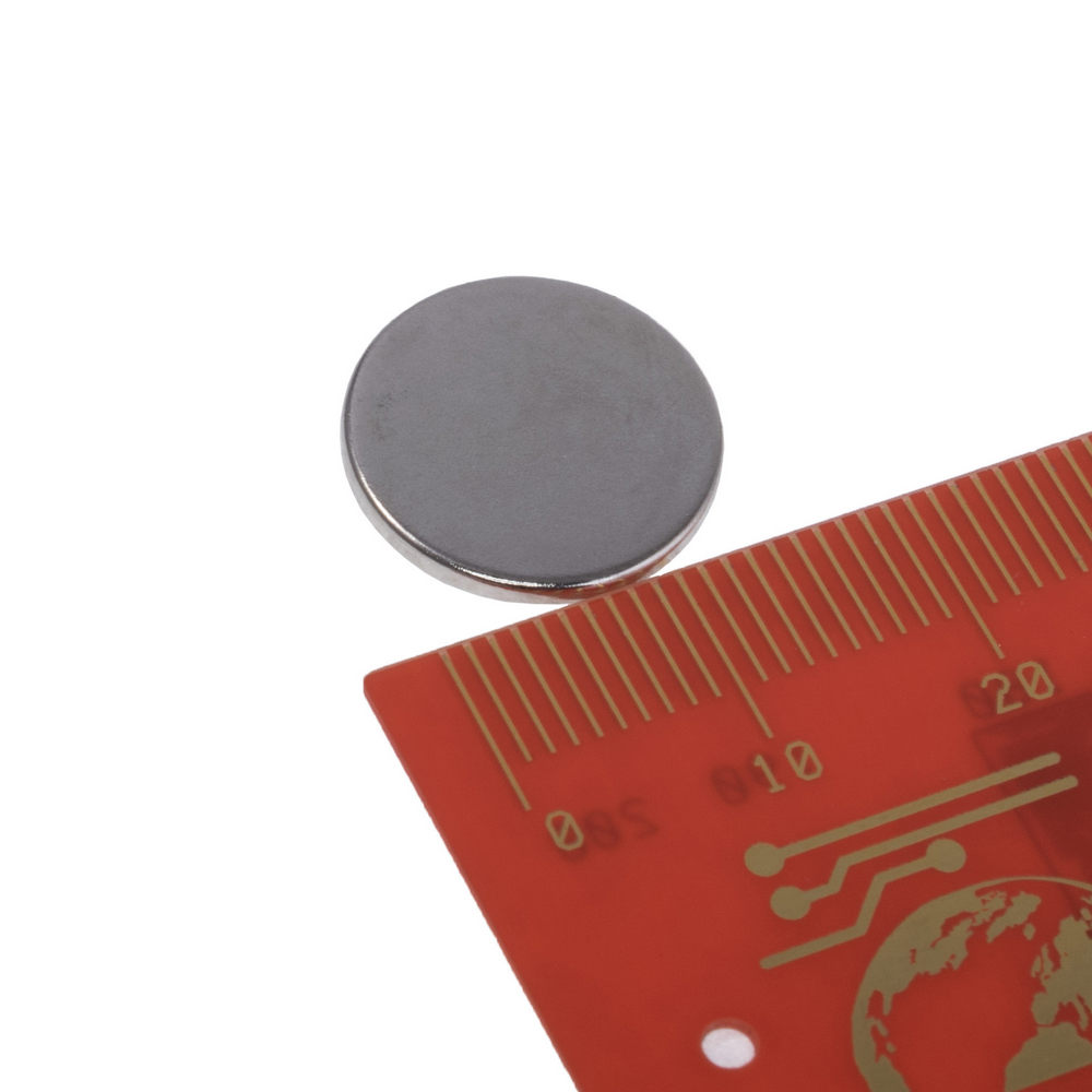 Магніт NdFeB, диск/циліндр D15 x 1,5 mm (N38), Ni + Cu + Ni (нікель)