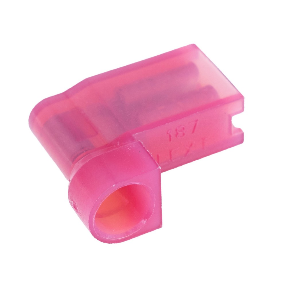 Наконечник кутовий, червоний, плоский  латунь"мама" 4,8мм на провід 1,5 mm², FLDNY1.25- 187(8)A red