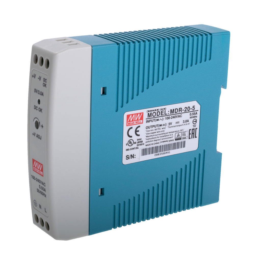 Блок живлення на DIN-рейку 15W 5V MDR-20-5 Блок живлення на DIN-рейку 15W 5V MDR-20-5