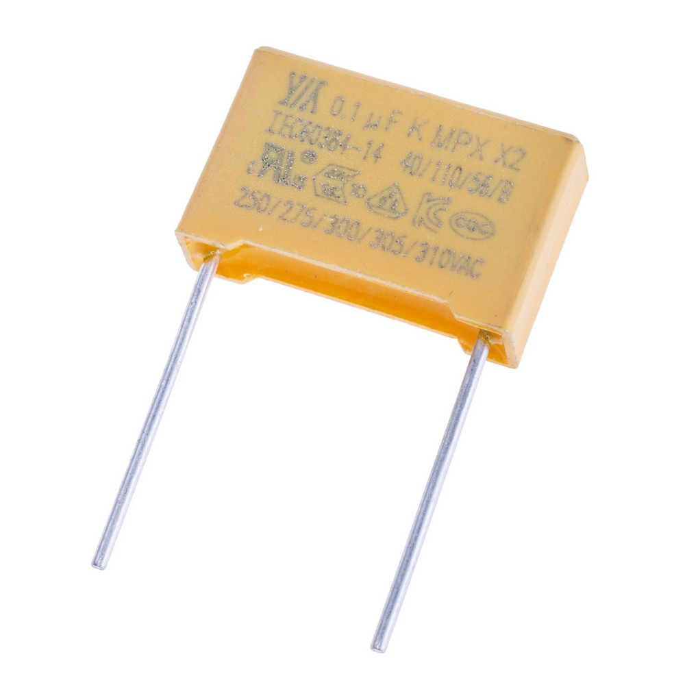 MPX 100nF 275VAC K(±10%), P=15mm, 5x11x18mm X2-104K275VACD1 YY-конденсатор плівковий