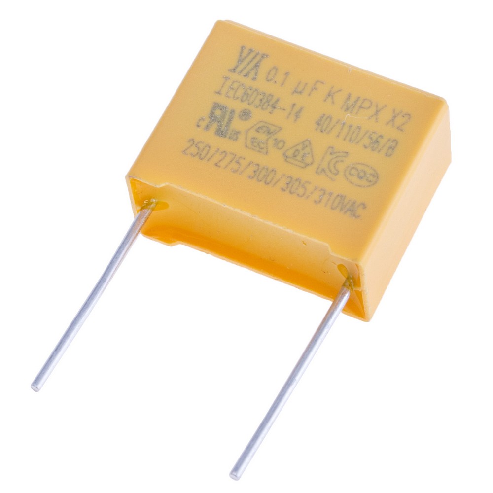 MPX 100nF 275VAC K(±10%), P=15mm, 18x14,5x8,5mm X2-104K275VACD4 YY-конденсатор плівковий