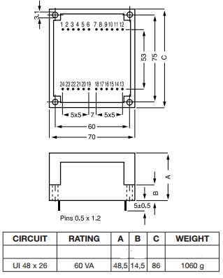 Трансформатор залитий 60VA, 2x9 V, 30VA 2x115VAC 2X9V 45074 Myrra Трансформатор залитий 60VA, 2x9 V, 30VA 2x115VAC 2X9V 45074 Myrra