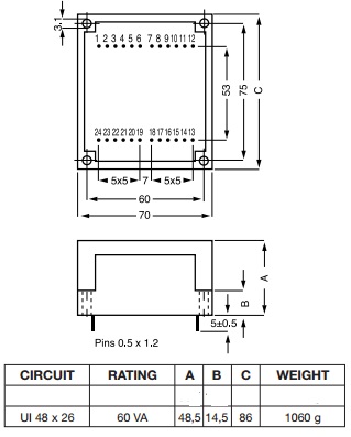 Трансформатор залитий 60VA, 2x9 V, 30VA 2x115VAC 2X9V 45074 Myrra