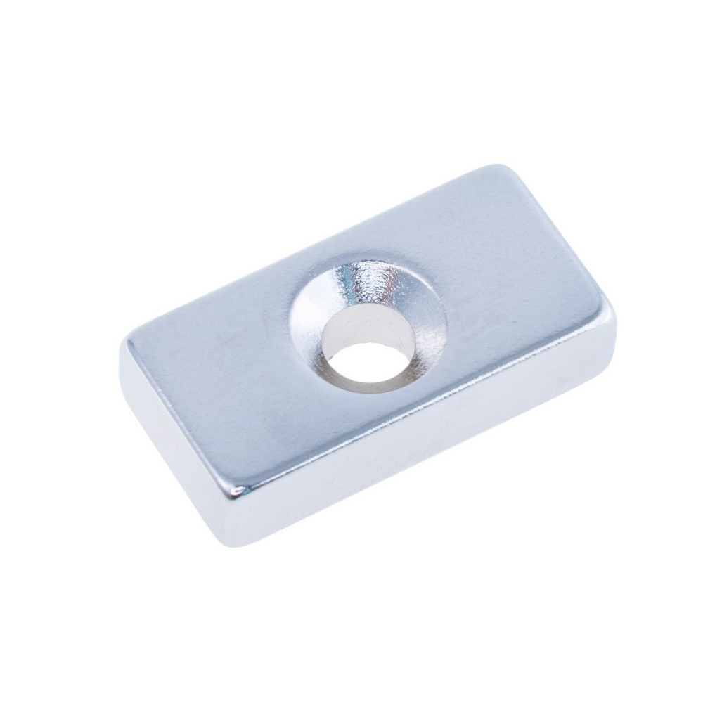 Магніт N38, NdFeB, Ni + Cu + Ni Block NdFeB Magnet with Countersunk, 20x10x5mm х d6,5/4