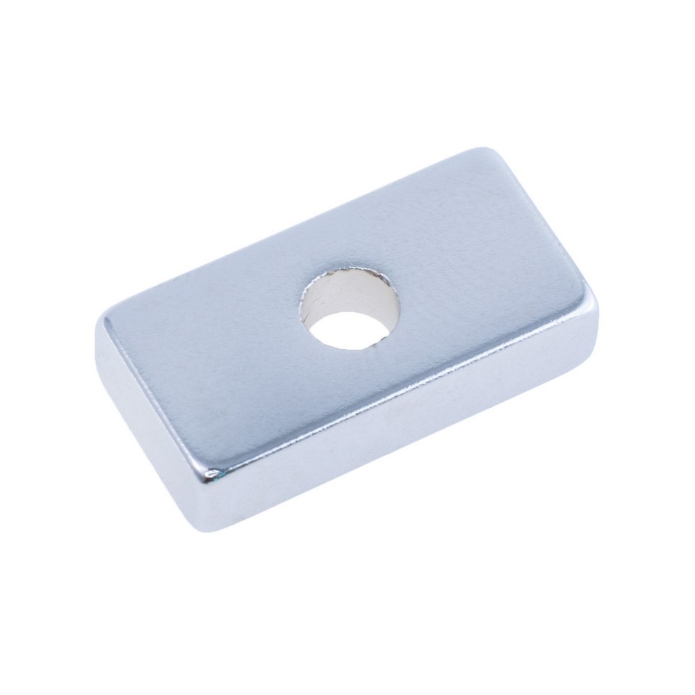 Магніт N38, NdFeB, Ni + Cu + Ni Block NdFeB Magnet with Countersunk, 20x10x5mm х d6,5/4