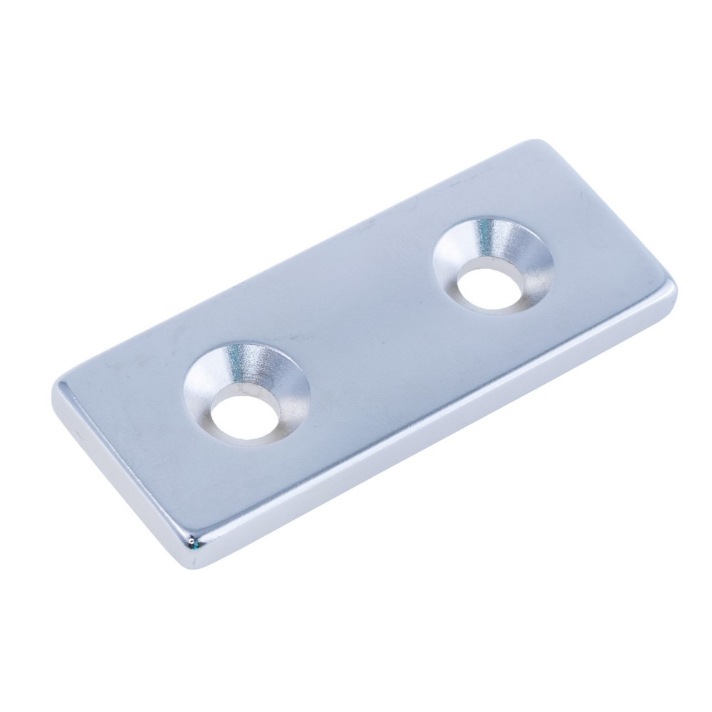 Магніт N38, NdFeB, Ni + Cu + Ni Block NdFeB Magnet with Countersunk, 50x20x4.5mm х d10/5,5X2