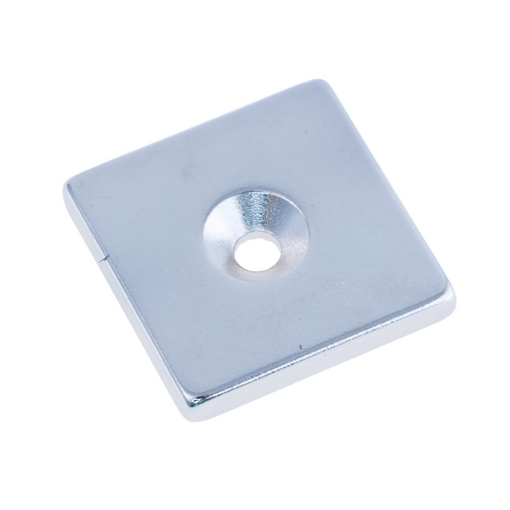 Магніт N38, NdFeB, Ni + Cu + Ni Block NdFeB Magnet with Countersunk, 20x20x3mm х d7/3