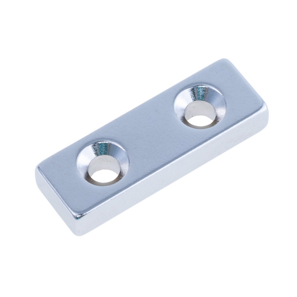 Магніт N38, NdFeB, Ni + Cu + Ni Block NdFeB Magnet with Countersunk, 30x10x5mm х d6,5/4 X2